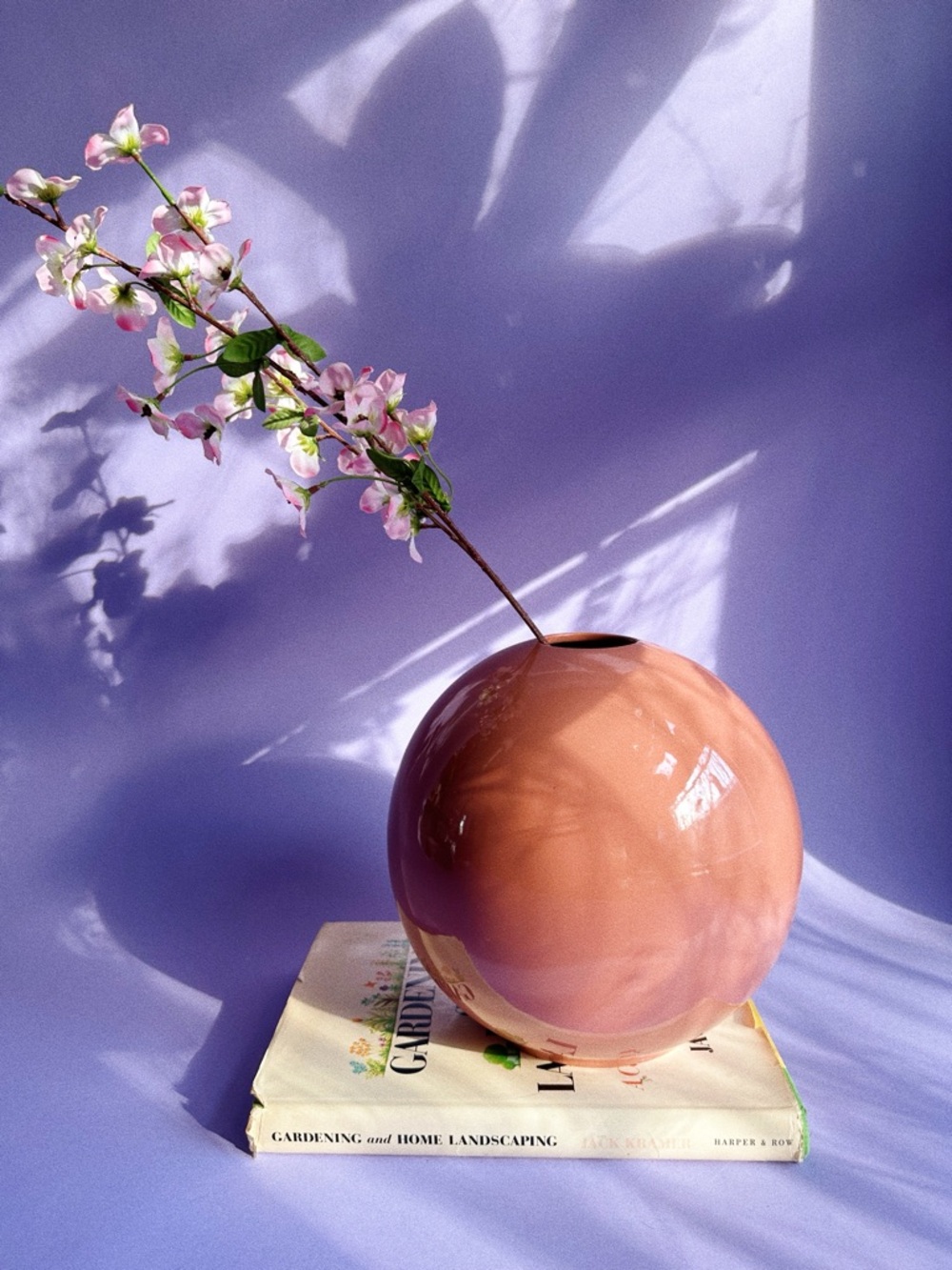 Vintage 80s Peach Art Deco Revival Round Vase Post Modern